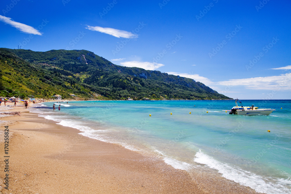 beach in agios georgios, corfu island, greece