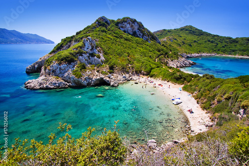 beautiful beach porto timoni near agios stefanos, corfu island, greece
