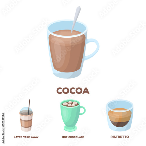 Ristretto, hot chocolate, latte take-away.Different types of coffee set collection icons in cartoon style vector symbol stock illustration web.