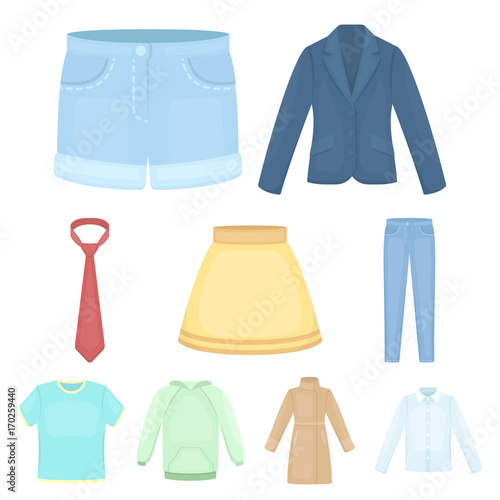 Clothes set icons in cartoon style. Big collection of clothes vector symbol stock illustration
