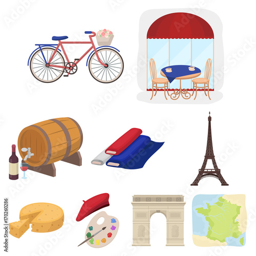 Attractions in France. Things to learn about France. France country icon in set collection on cartoon style vector symbol stock illustration.