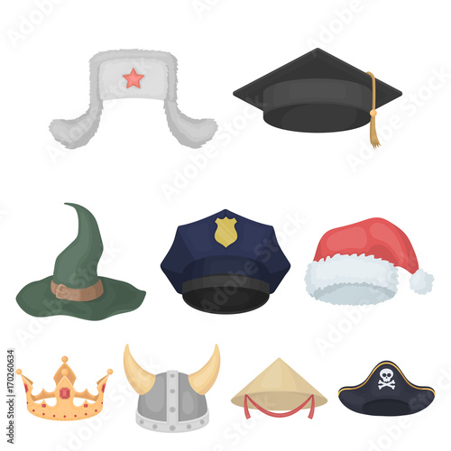 Hats set icons in cartoon style. Big collection of hats vector symbol stock illustration