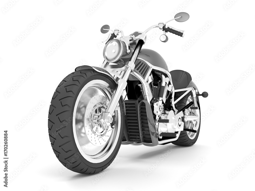 Naklejka premium 3d ilustracyjny klasyczny czarny szary motocykl na białym tle.