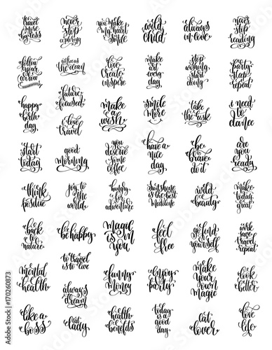 set of 50 black and white hand lettering inscription positive qu