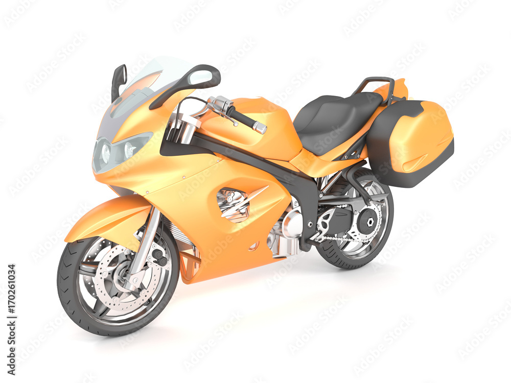3d rendering orange black motorcycle isolated on a white background. 3d rendering orange black motorcycle isolated on a white background.