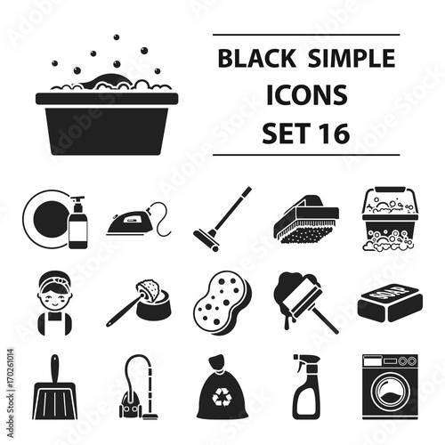Cleaning set icons in black style. Big collection cleaning vector symbol stock illustration