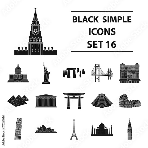 Countries set icons in black style. Big collection of countries vector symbol stock illustration