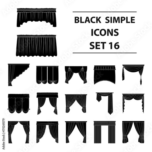 Fabric, textiles, interior and other curtains elements. Curtains set collection icons in black style vector symbol stock illustration web.