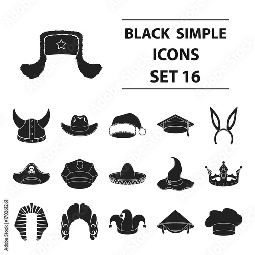 Hats set icons in black style. Big collection hats vector symbol stock illustration