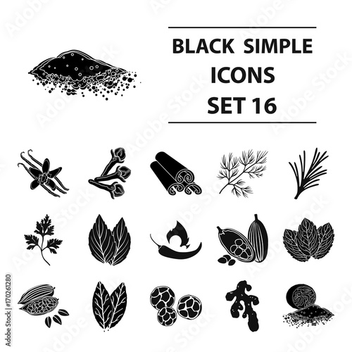 Herb and spices set icons in black style. Big collection of herb and spices vector symbol stock illustration