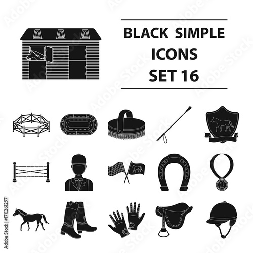 Hippodrome and horse set icons in black style. Big collection of hippodrome and horse vector symbol stock illustration