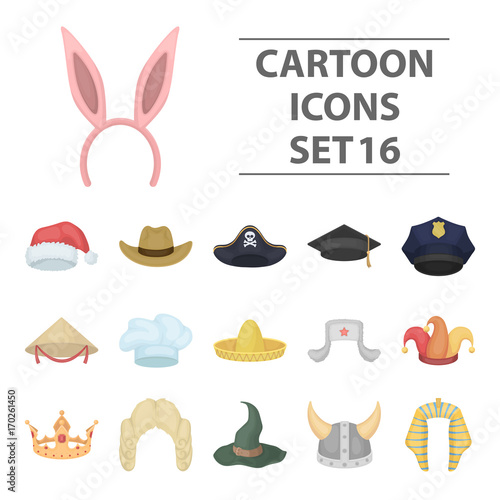 Hats set icons in cartoon style. Big collection of hats vector illustration symbol.