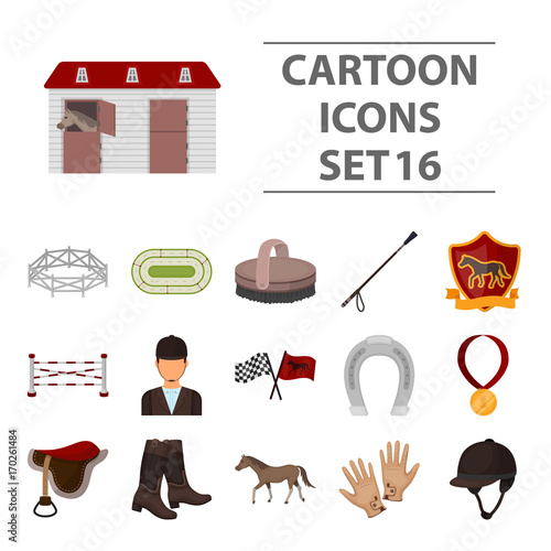 Hippodrome and horse set icons in cartoon style. Big collection of hippodrome and horse vector symbol stock illustration