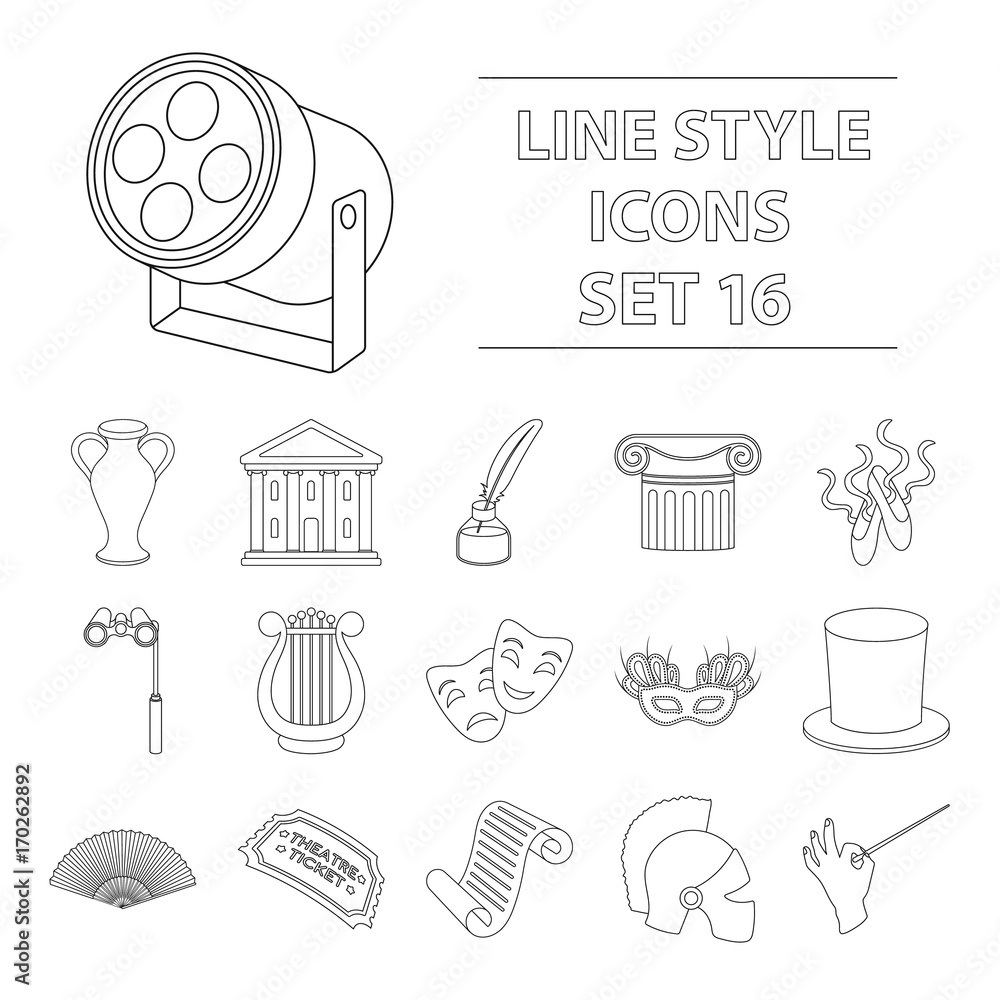 theater-set-icons-in-outline-style-big-collection-of-theater-vector