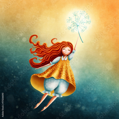 Fototapeta Little fairy girl flying