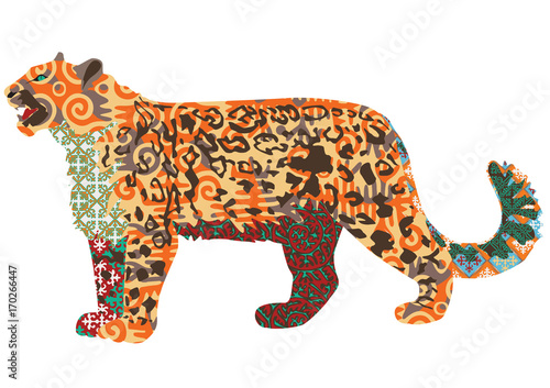 Snow leopard is a symbol of Kyrgyzstan in ethnic patterns.