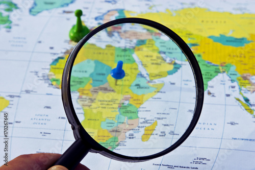 Continental map under the magnifying glass