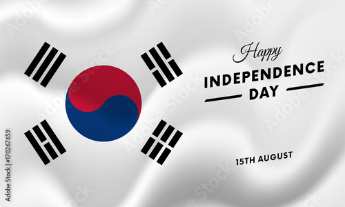 Banner or poster of South Korea independence day celebration. Waving flag. Vector illustration.