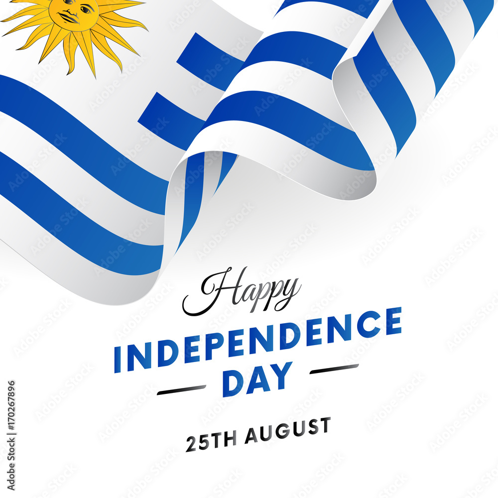 Banner or poster of Uruguay independence day celebration. Waving flag