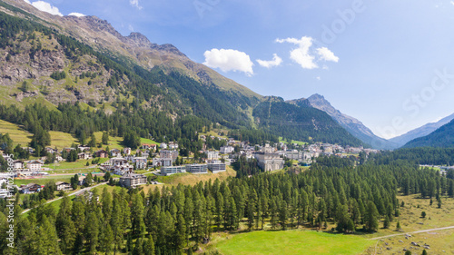 Village of Pontresina in Engadin, aerial view