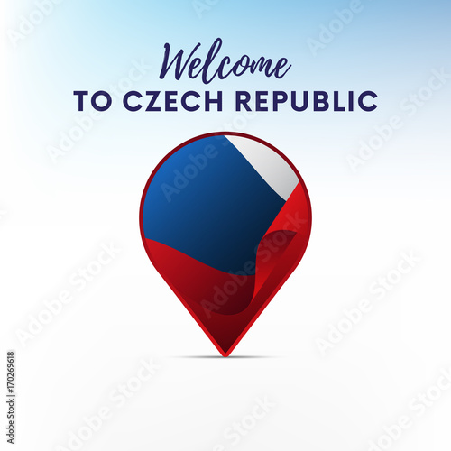 Free Download Flag of Czech Republic in shape of map pointer or marker. Welcome to Czech. Vector illustration. - GFXLoad