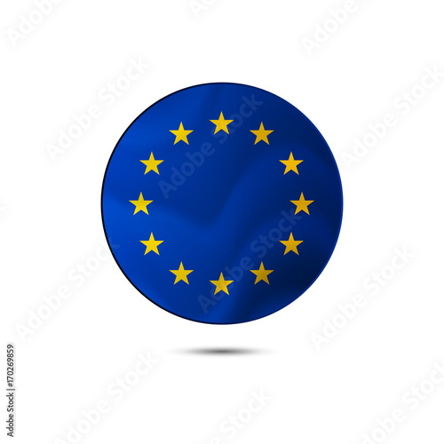 Europe flag button with shadow on a white background. Vector illustration.