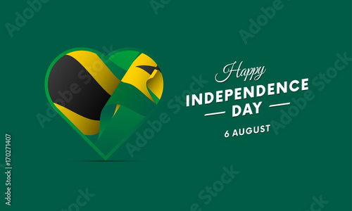 Jamaica Independence Day. 6 august. Waving flag in heart. Vector illustration.