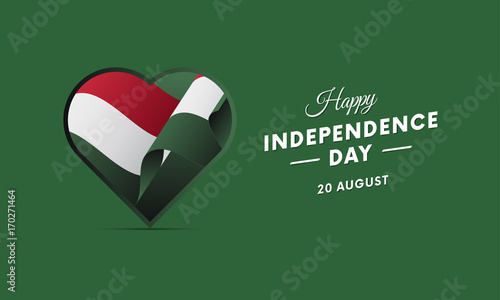 Hungary Independence Day. 20 august. Waving flag in heart. Vector illustration.