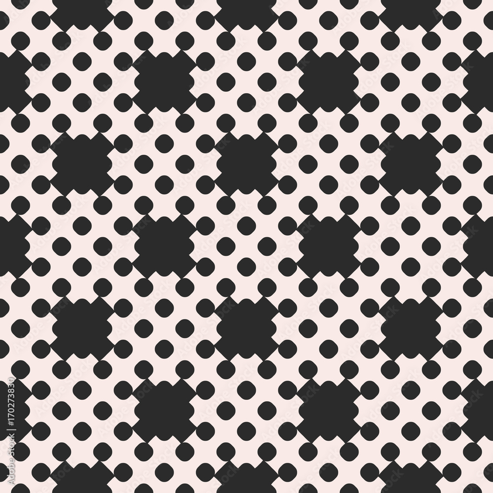 Fototapeta premium Vector dotted seamless pattern, repeat monochrome geometric texture with squares