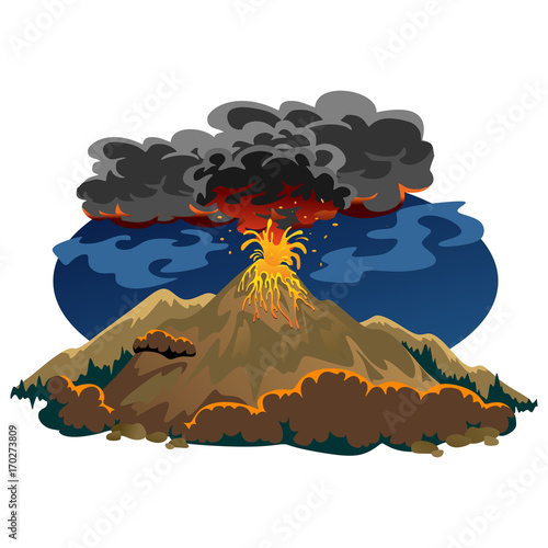 Valokuva A set of volcanoes of varying degrees of eruption, a sleeping or awakening dange