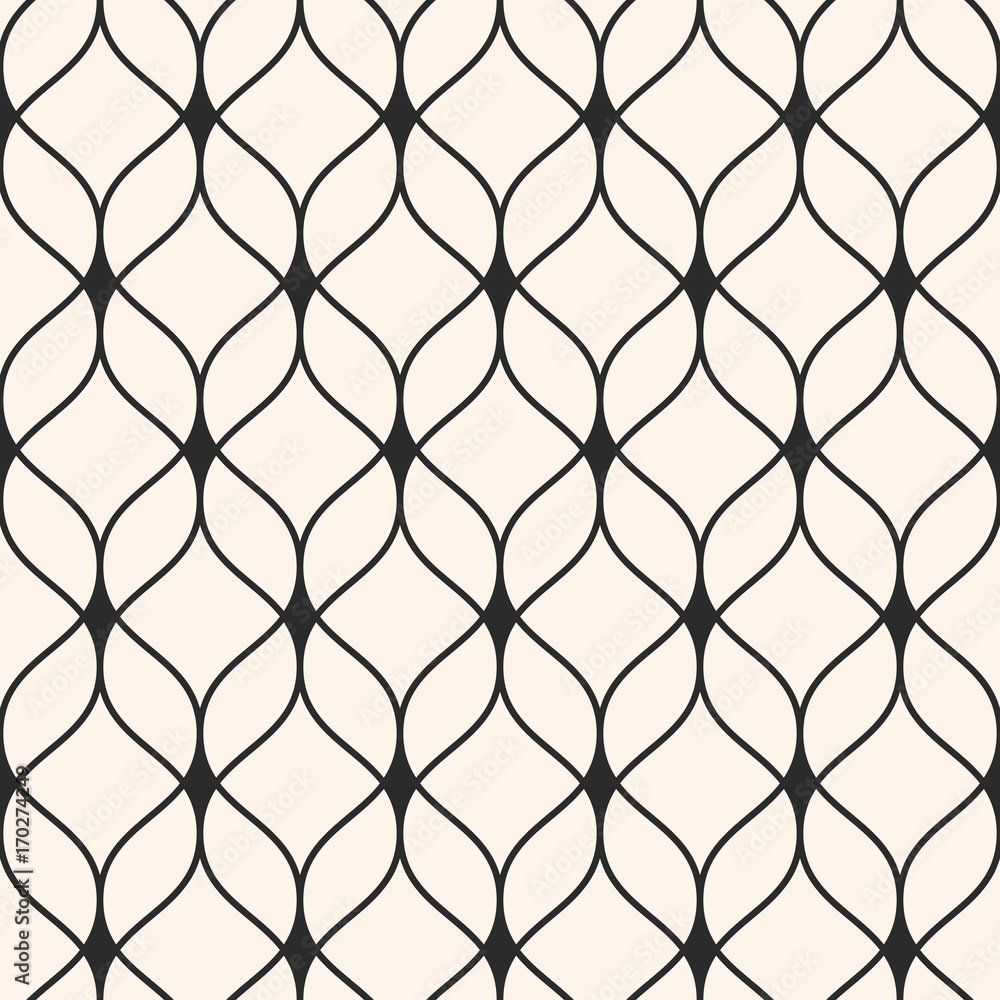 Vector seamless pattern in Arabian style. Abstract graphic monochrome background with thin wavy lines, delicate lattice. Texture of mesh, lace, weaving. Stylish luxury design element, repeat tiles