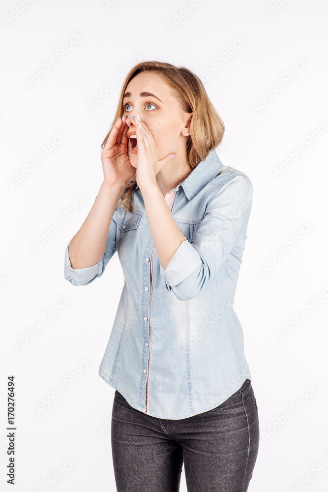 portrait young woman on white background. human emotion facial expression reaction attitude. portrait young woman on white background. human emotion facial expression reaction attitude.