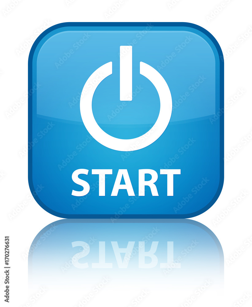 Start (power icon) special cyan blue square button Start (power icon) special cyan blue square button