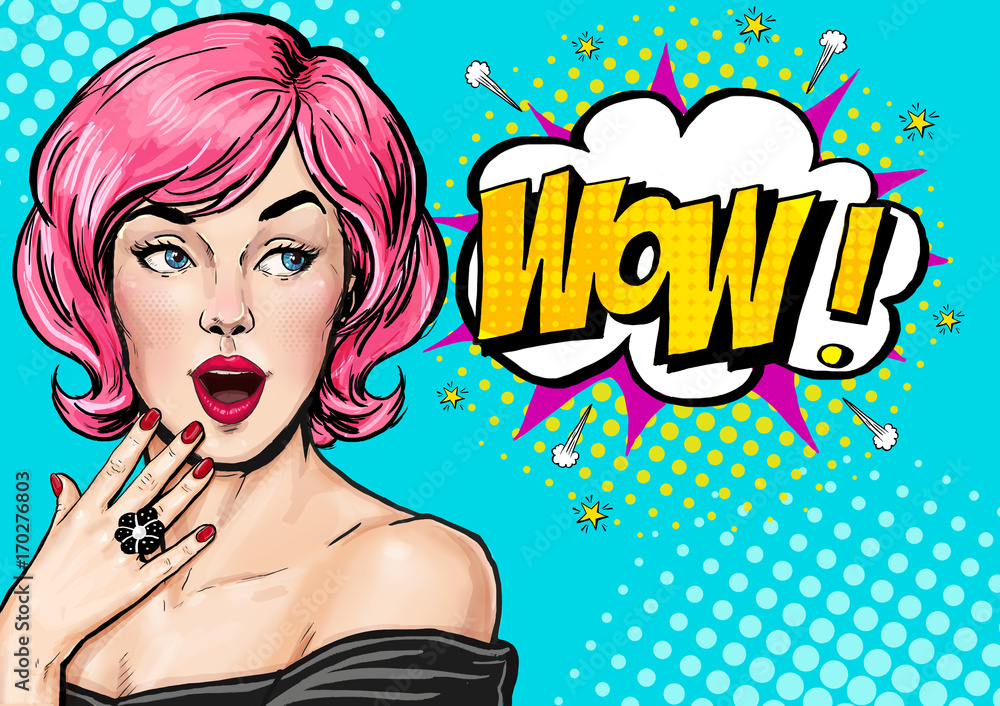 Photo & Art Print Pop Art illustration, surprised girl