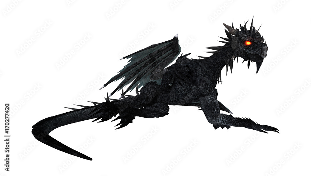 Obraz premium 3D Rendering Black Dragon on White