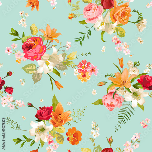 Plakat - Kwiaty lilii i storczyków