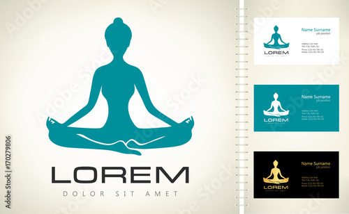 Meditation woman logo. Yoga pose vector. Lotus yoga pose - Padmasana. Women meditation.
