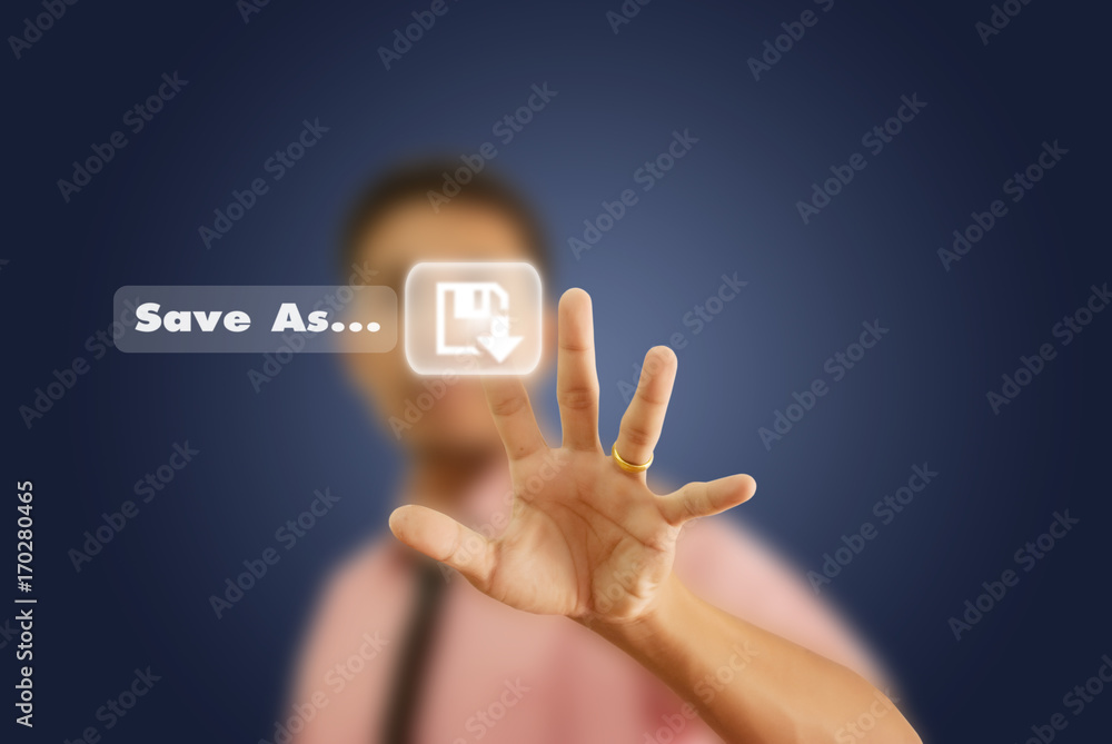 Businessman pushing Button on the whiteboard.