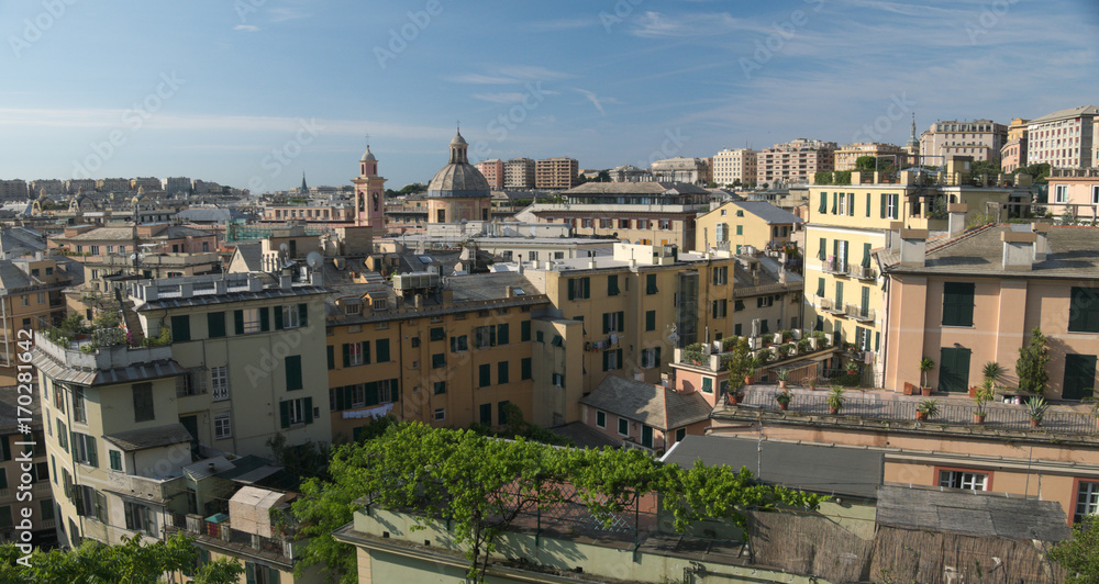 Panoramic view, seen from the Acquasola park, of Genoa, Italy.