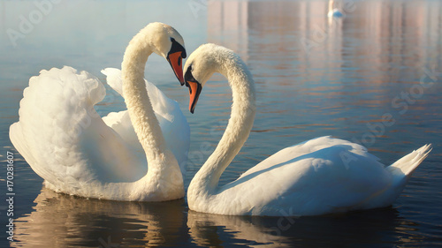 Fotografia Two white swans. This is Love.