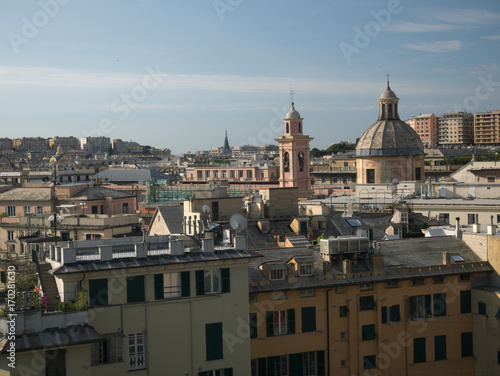 Buildings, seen from the Acquasola park, in downtown Genoa, Italy.