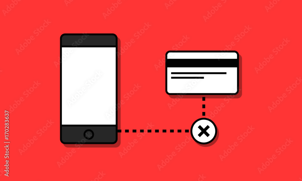 Smart Phone With Credit Card Online Mobile Payment With Cross mark Smart Phone With Credit Card Online Mobile Payment With Cross mark