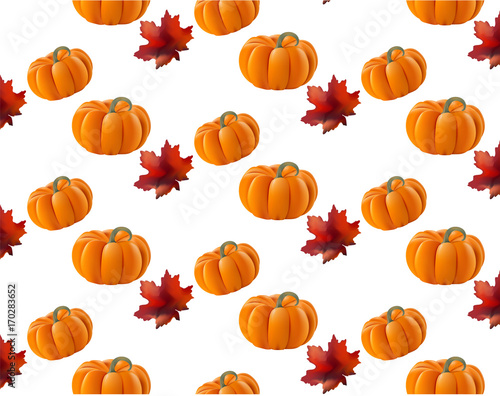Pumpkin pattern background leaves Vector. Autumn season template
