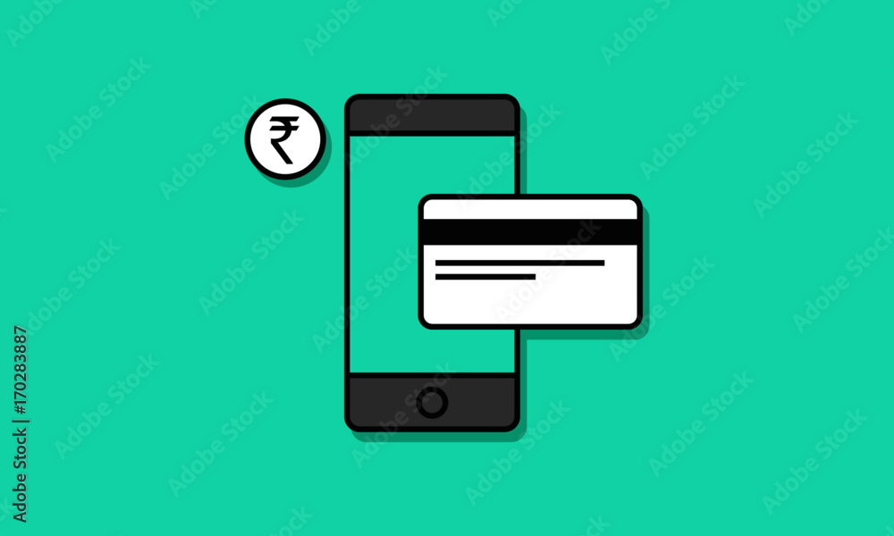 Smart Phone With Credit Card Online Mobile Payment and Rupee Symbol Smart Phone With Credit Card Online Mobile Payment and Rupee Symbol