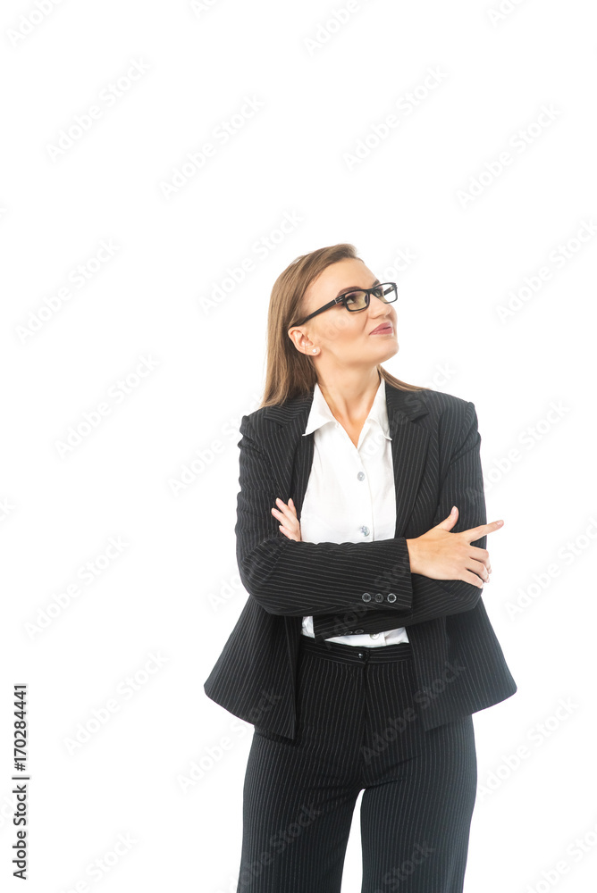 Attractive woman look out from blank banner. Idea concept. Business woman. Attractive woman look out from blank banner. Idea concept. Business woman.