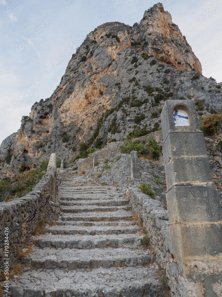 The road leading to the chapel Notre-Dame de Beauvoir in the French town of Moustiers-Sainte-Marie.