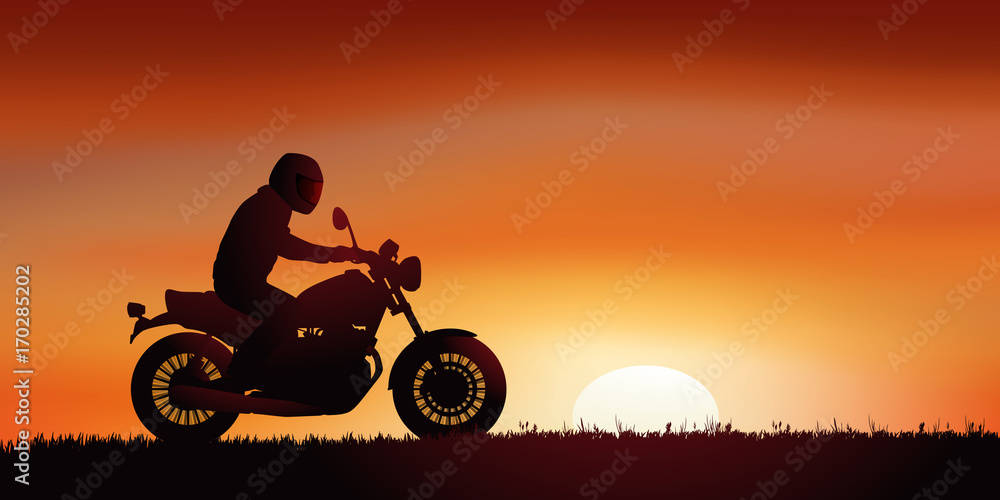 moto - motard - liberté - coucher de soleil - seul - solitaire - campagne  Stock Vector | Adobe Stock