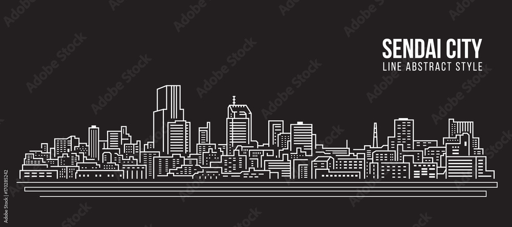 Cityscape Building Line art Vector Illustration design - Sendai city