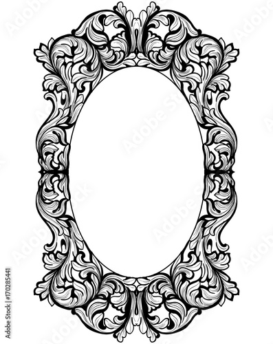 Vintage baroque frame decor. Detailed rich ornament vector illustration graphic line art