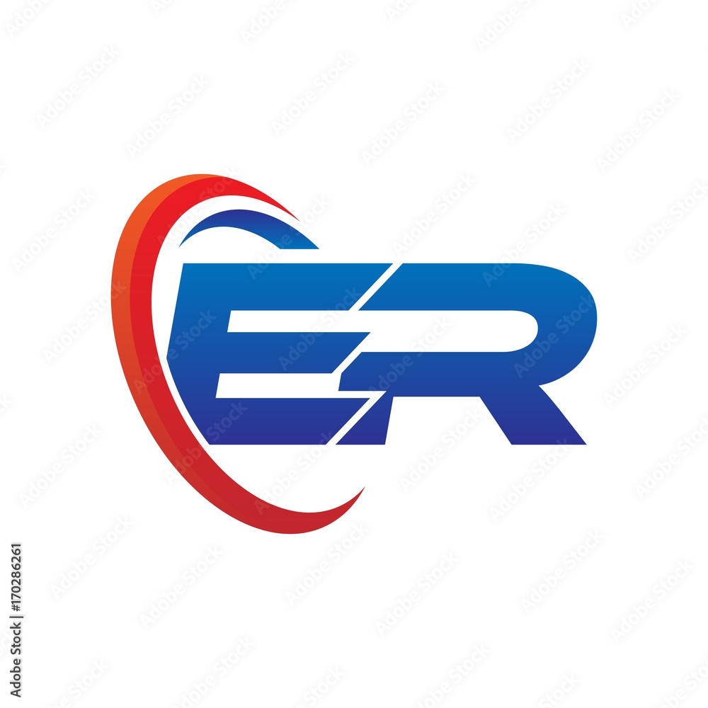 modern dynamic vector initial letters logo er with circle swoosh red blue modern dynamic vector initial letters logo er with circle swoosh red blue